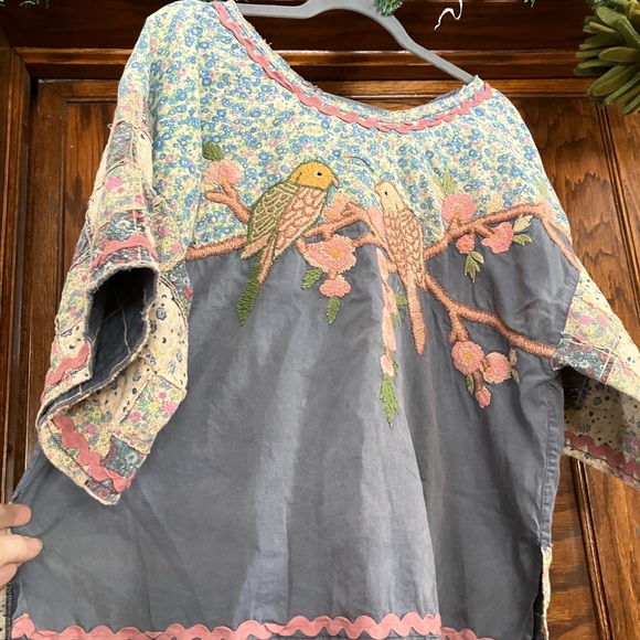 Magnolia Pearl Tops - Magnolia Pearl Blue and Pink Unique Embroidered Top